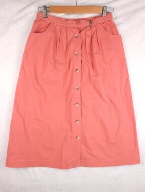 Vintage Cotton Liz Claiborne Belted Fit Flare A-line Midi Skirt Button 10